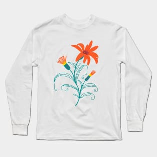 Illustrated orange wildflower Long Sleeve T-Shirt